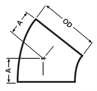Picture of 45 DEGREE ELBOW  WELD  LESS TANGENTS  T304 3A