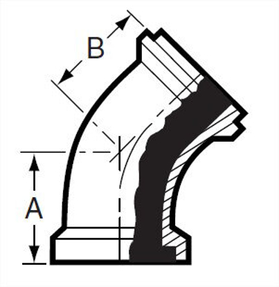 Picture of 45 DEGREE ELBOW  ONE END E14WI  OTHER E15WI  T304 3A