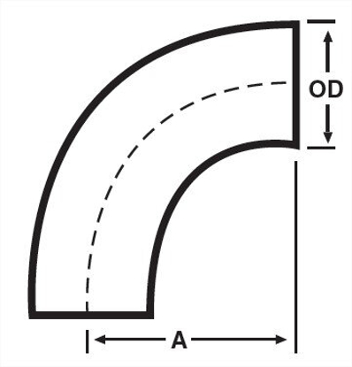 Picture of ELBOW 90 DEGREE WELD W/TANGENTS T304 UNPOLISHED