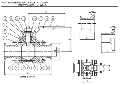 Picture of 3-PC/FULL PORT/2-WAY T316 BALL VALVE/CLAMP/PTFE CAVITY FILLER