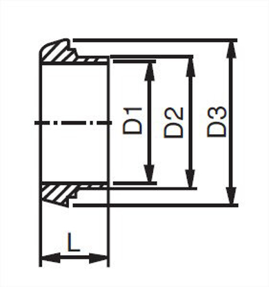 Picture of DIN 65 PLAIN X 2.5 INCH WELD FERRULE  T316  FEMALE