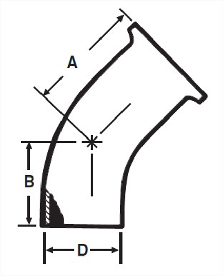 E2KC - Weld X Clamp 45 Degree Elbow