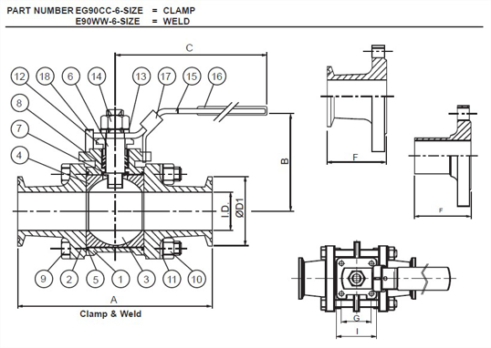 EG90CC - Clamp End 2-Way Ball Valves