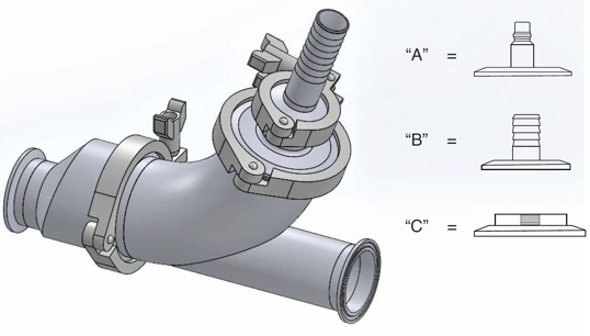 E45WWABB - Weld Ball Check Valve w/Air Blow Check Hose Barb Type B